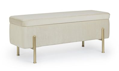 Bank Aniras aus Samt, modern mit Stauraum, Farbe Natur, Gestell in Gold, gepolstert f