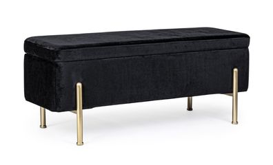 Bank Aniras aus Samt, modern mit Stauraum, Schwarz, goldfarbene Metallfüße, 110 cm br