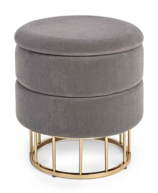 Hocker Lipavna in Samt-Optik, moderner Stil mit Stauraum, gepolstert, grau, goldfarbe