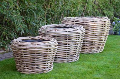 Pflanzenkorb Palau aus Naturrattan, klassischer Stil, natur, mit Innentopf und Ablauf