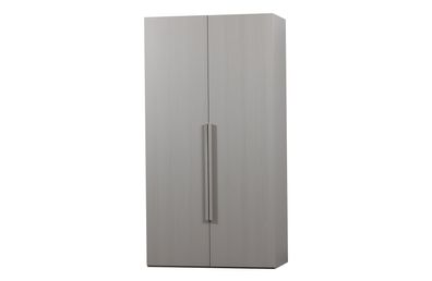 Kleiderschrank Rens Holzdekor, modern mit 2 Türen und Schubladen, hellgrau, lackiert