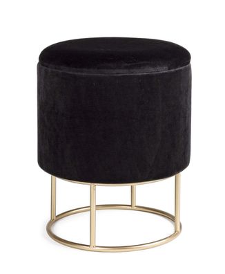 Hocker Anilopa in Samt-Optik, modern mit Stauraum, rund, schwarz, goldfarbenes Gestel