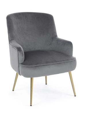 Sessel Alile in Samt-Optik, modernes Design, grau mit goldfarbenem Metallgestell, kom