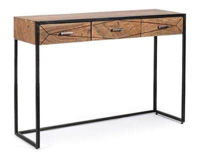 Konsole Nogeno aus Akazienholz, modern mit Schubladen, Natur, 115 cm breit, schwarzes