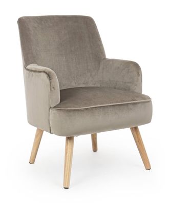 Sessel Enilda Samt-Optik, klassischer Stil, Taupe, gepolstert, Gestell Buchenholz nat