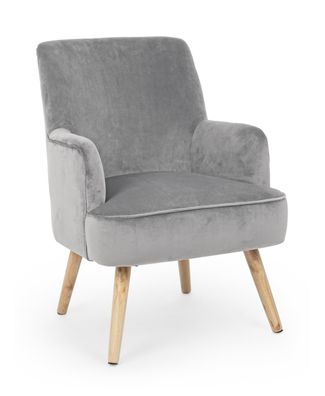 Sessel Enilda in Samt-Optik, klassisches Design, grau, gepolstert, Buchenholzgestell