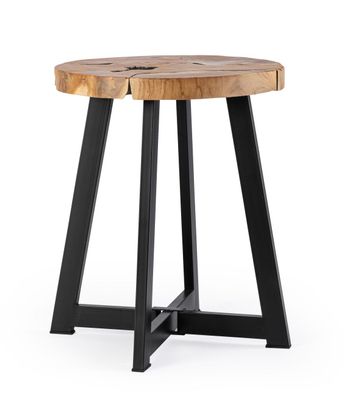 Couchtisch Dowoledi aus Teakholz, modernes Design, rund, natur, Metallgestell schwarz