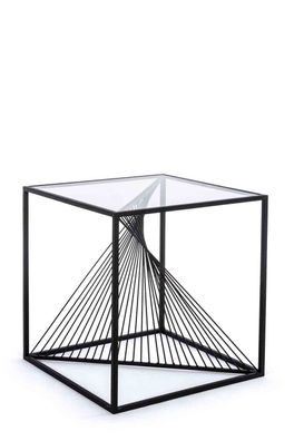Beistelltisch Laspiri aus Metall, modernes Design mit gehärtetem Glas, Schwarz, 48x48