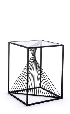 Beistelltisch Laspiri aus Metall und Glas, modern, schwarz, quadratisch 41x41 cm, rob