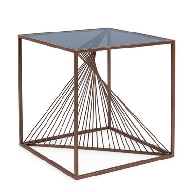Beistelltisch Laspiri Metall, modernes Design mit Sicherheitsglas, Braun Dunkelbronze