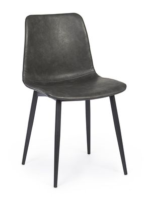 Esszimmerstuhl Aryka, Kunstleder und Metall, modern, anthrazit-schwarz, pflegeleicht