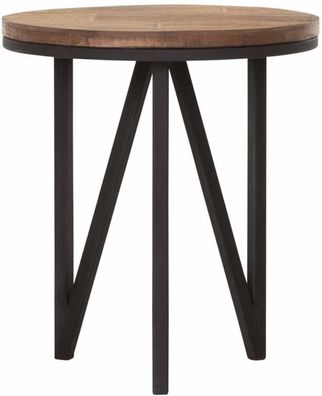 Couchtisch Odeon Rund, Teakholz unbehandelt, Industrial Stil, Natur, 3-Fuß Gestell Sc