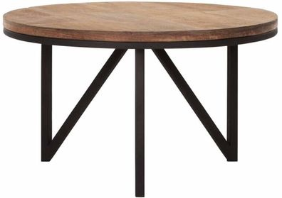 Couchtisch Odeon Rund, Teakholz und Metall, Industrial Stil, Natur, 60 cm Durchmesser