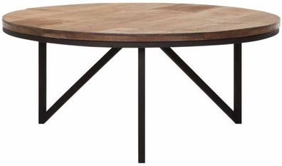 Couchtisch Odeon rund aus Teakholz, Industrial Design, natur, 80 cm Durchmesser, Meta