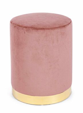 Pouf Allicula aus Samt, modern gepolstert, rosa rund, goldfarbenes Metallgestell, beq