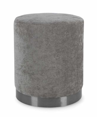 Hocker Enistena aus Stoff, modern gepolstert, rundes Design, grau, weiche Textur, Biz