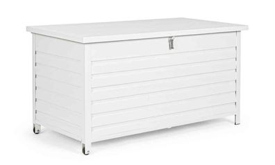 Gartentruhe Citanal aus Aluminium, modern mit Rädern und Gasdruckfeder, weiß, 141 cm