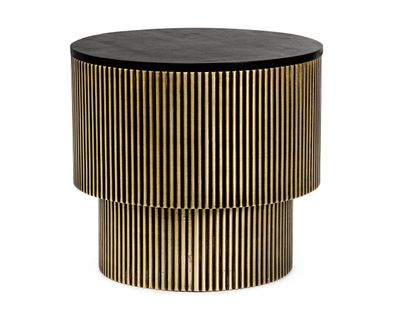 Couchtisch Tarvina aus Mangoholz, rundes Design, modern, gold und schwarz, Ø 50 cm