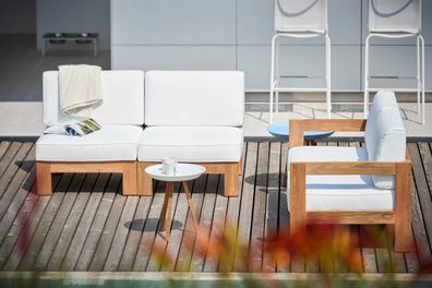 Modulsofa Arki Eckelement aus recyceltem Teakholz, moderner Stil, gepolstert, Weiß
