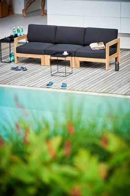 Modulsofa Arki Eckelement aus recyceltem Teakholz, modern gepolstert, schwarz natur,