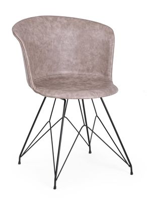 Esszimmerstuhl Tofla, Kunstleder und Metall, modern, Beige Schwarz, komfortables Desi