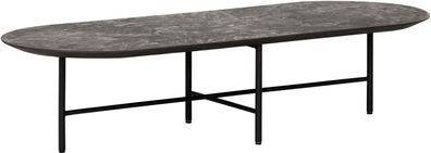 Couchtisch Soho aus recyceltem Teakholz, polierte Betonplatte, modern, schwarz, oval,
