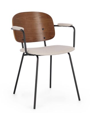 Esszimmerstuhl Nasien aus Stoff, skandinavischer Stil, beige, gepolstert, Metallgeste