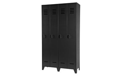 Spindschrank Stijn aus Kiefernholz, Industrial Design, Schwarz, mit Anschlagtüren