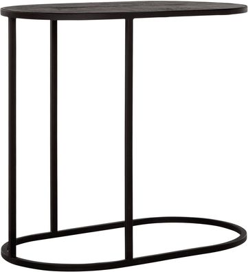 Beistelltisch Terra aus Teakholz und Metall, Industrial Design, schwarz, oval, 65x35x