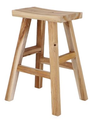 Barhocker Curve aus massivem Teakholz, natur, moderner Massivstil, 62 cm Sitzhöhe, ei