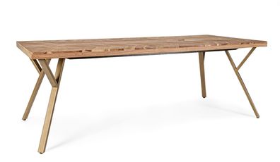 Esstisch Adira aus Akazienholz, modernes Design, naturfarben, Metallgestell gold, 220