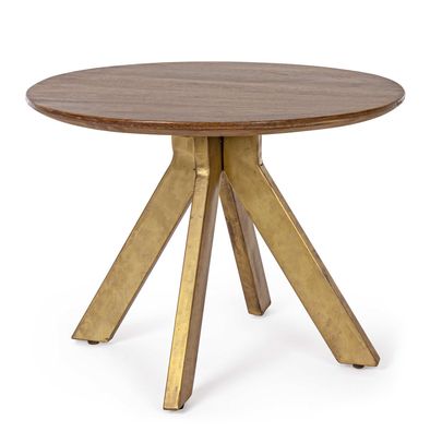 Beistelltisch Masherma aus Mangoholz, rundes Design, klassisch, Natur, Gestell in Gol