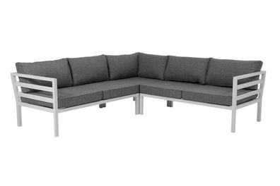 Gartenecksofa Weldon mit Kissen aus Aluminium, modern, weiß-grau, komfortabel für 4?5