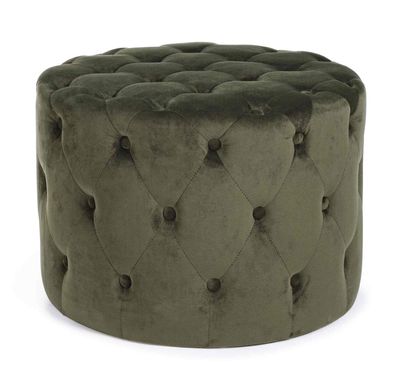 Pouf Allerol Samt-Optik, modern gepolstert, rund, grün, weiche elegante Textur