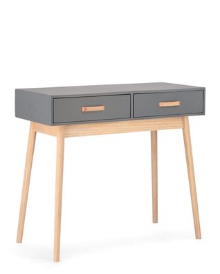 Konsole Narydon aus Kiefernholz, modern und funktional, Grau, mit 2 Schubladen, 90x40