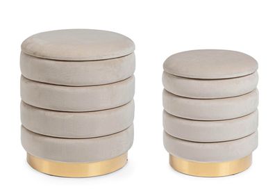 Pouf Aniradi 2er-Set Samt, modern mit Stauraum, beige, rund und gepolstert