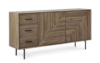 Sideboard Seyra aus Mangoholz, modern, natur, 160 cm, mit Metallgestell und viel Stau
