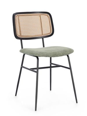 Esszimmerstuhl Annegla aus Stoff, skandinavisches Design, grün, gepolstert, Metallges