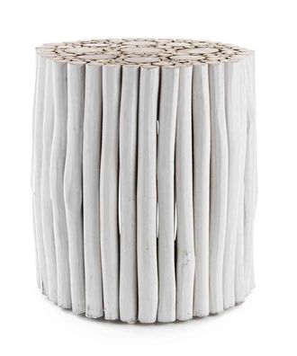 Beistelltisch Epulga aus Teakholz, massiver Stil, rund, weiß, Ø 38 cm