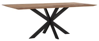 Esstisch Curves aus recyceltem Teakholz, Massivholz Design, Natur, schwarzes Metallge