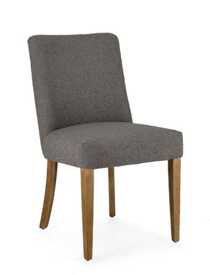 Esszimmerstuhl Rizat aus Bouclé-Stoff, Eichenholz-Gestell, klassischer Stil, grau, ge