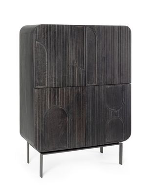 Highboard Saris aus Mangoholz, modernes Design, Schwarz, mit 4 Türen und Magnetversch