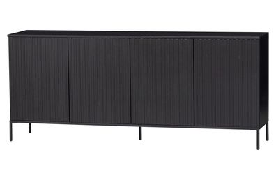 Sideboard Gravure aus Kiefernholz, modern, Schwarz, Push-to-Open, 200 cm breit