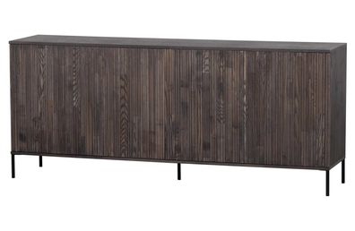 Sideboard Gravure aus Eschenholz, modernes Design, Espresso Braun, Push-to-Open Türen