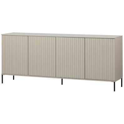 Sideboard Gravure aus Kiefernholz, modernes Design, hellgrau Dust, Push-to-Open-Syste