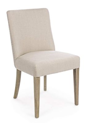 Esszimmerstuhl Rizat aus Eiche und Leinen, klassisch gepolstert, naturfarben, Rückenl
