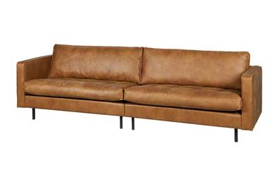 Sofa Rodeo Classic 3 Sitzer Lederoptik, modern klassisch, cognacbraun, komfortabel ge