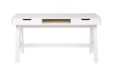 Schreibtisch Nikki 140cm Kiefer lackiert, modernes Design, weiß, mit 2 Schubladen und