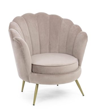 Sessel Alogili in Samt-Optik, modernes Design, hellgrau, gepolstert mit goldfarbenem
