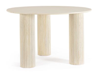 Esstisch Acanci aus Mangoholz, modern rundes Design, creme natur, Ø 120 cm, für 4?6 P